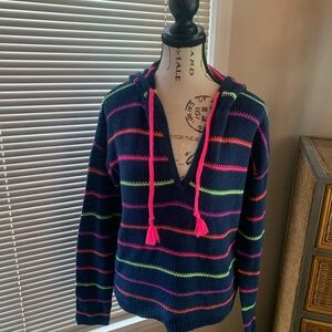 Lisa Todd V-Neck Sweater with Pink, Green, and Blue Stripes
